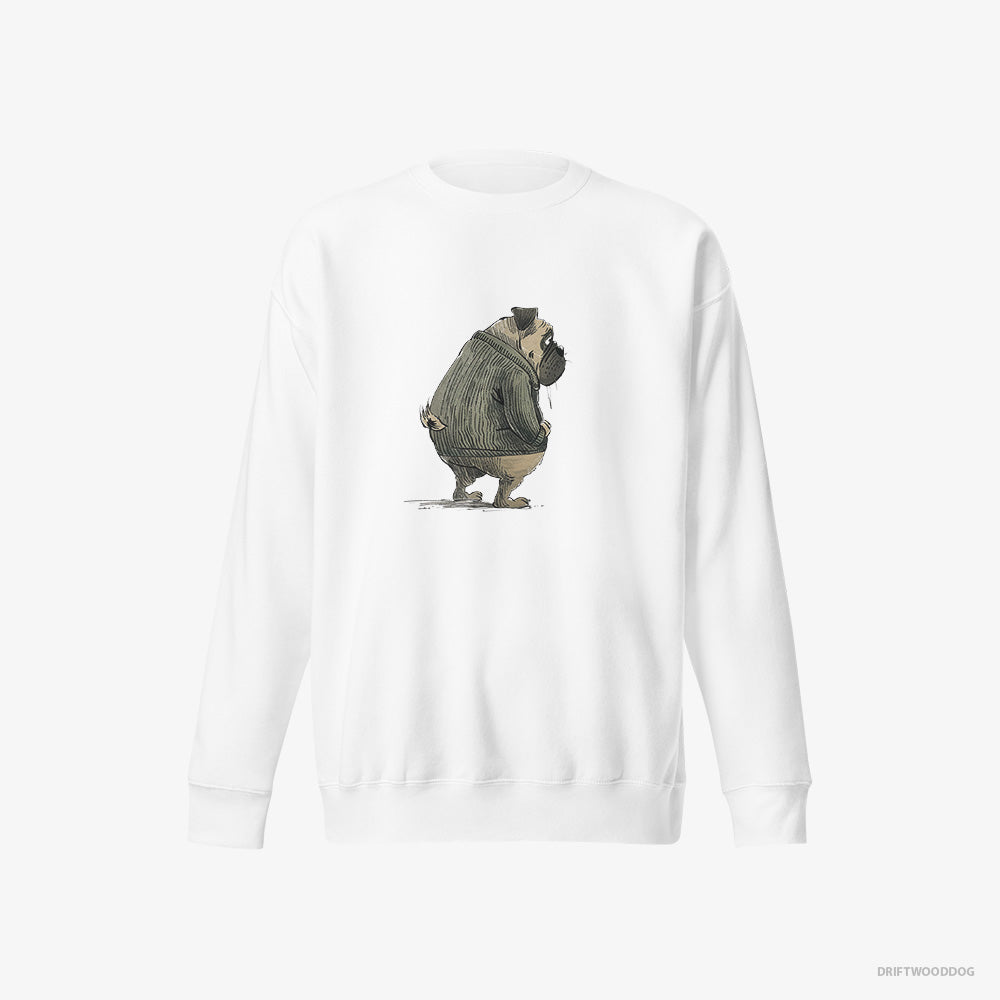 Pug Sweatshirt – Men White Sweatshirt Eco-Friendly – Being Sad (on White Background)