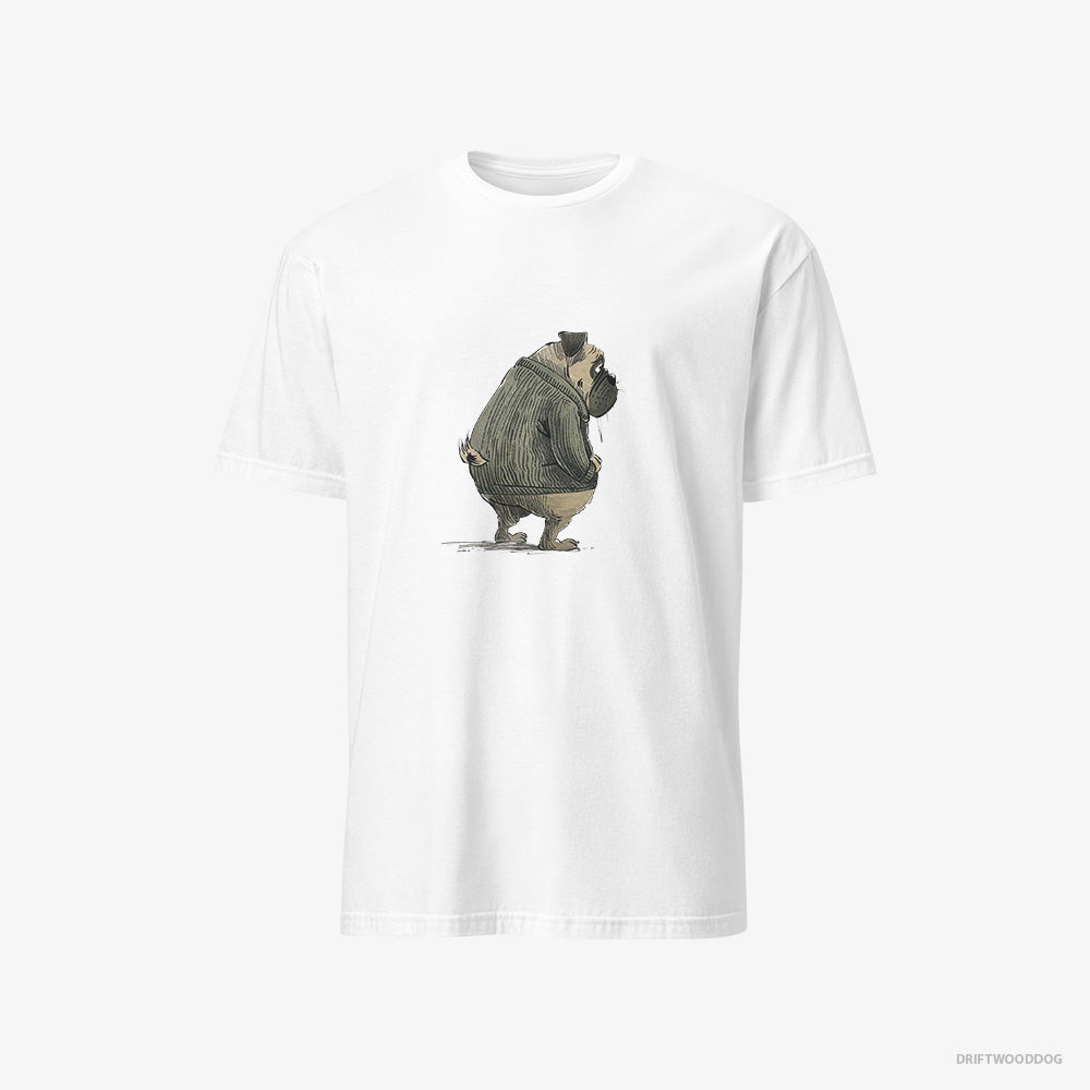 Pug T-Shirt – Men White T-Shirt Classic – Being Sad (on White Background)