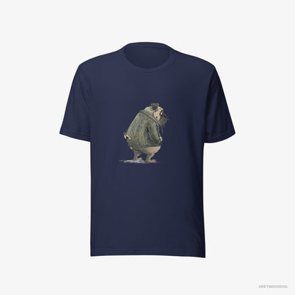 Pug T-Shirt – Men Navy T-Shirt Eco-Friendly – Being Sad (on White Background)