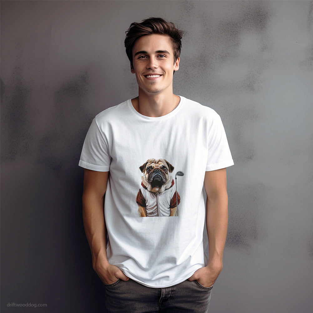 Pug Ready for the Golf Tournament T-Shirt – Dog Graphic Tee for Men