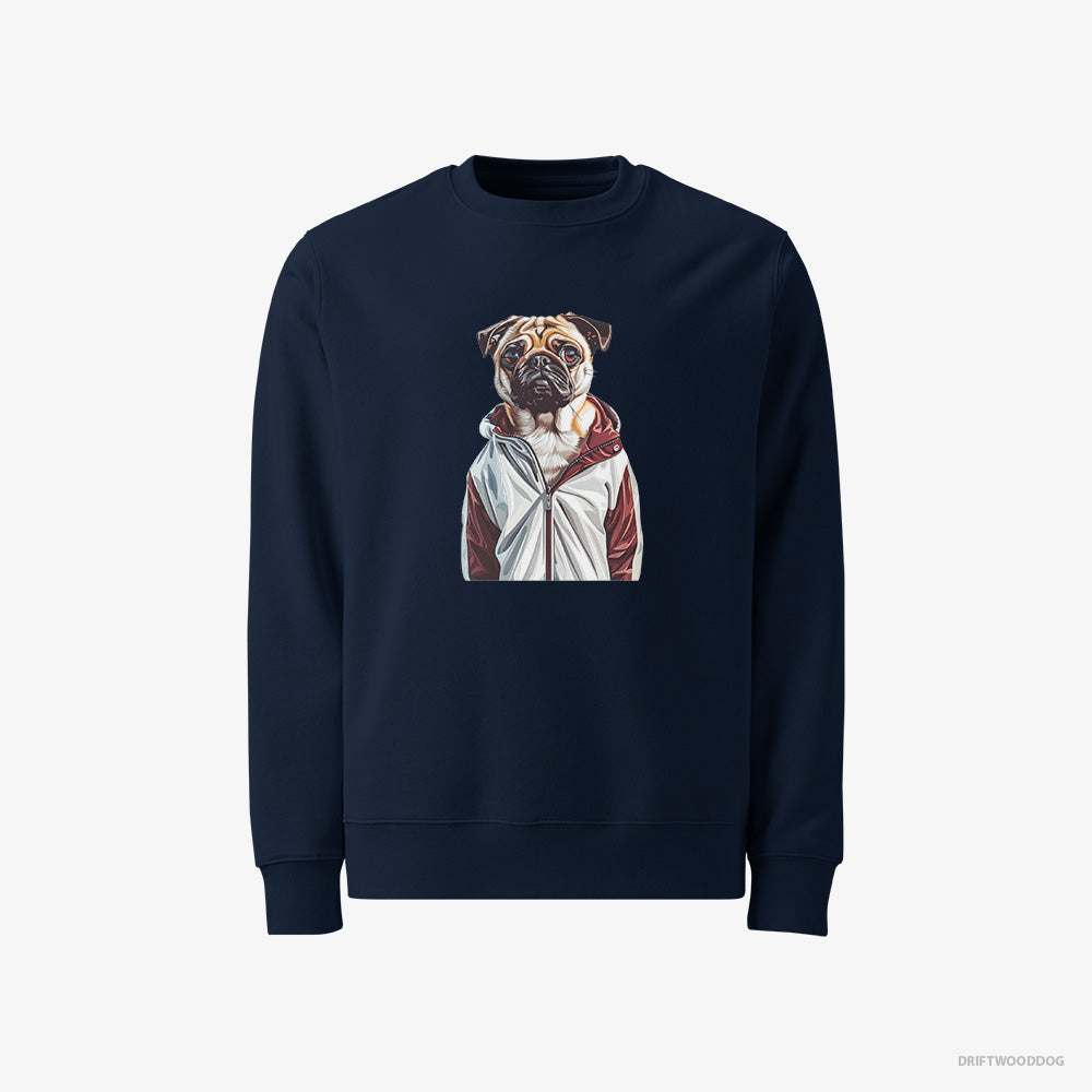 Pug Sweatshirt – Men Navy Sweatshirt Classic – Ready to Hit the Gym (on White Background)