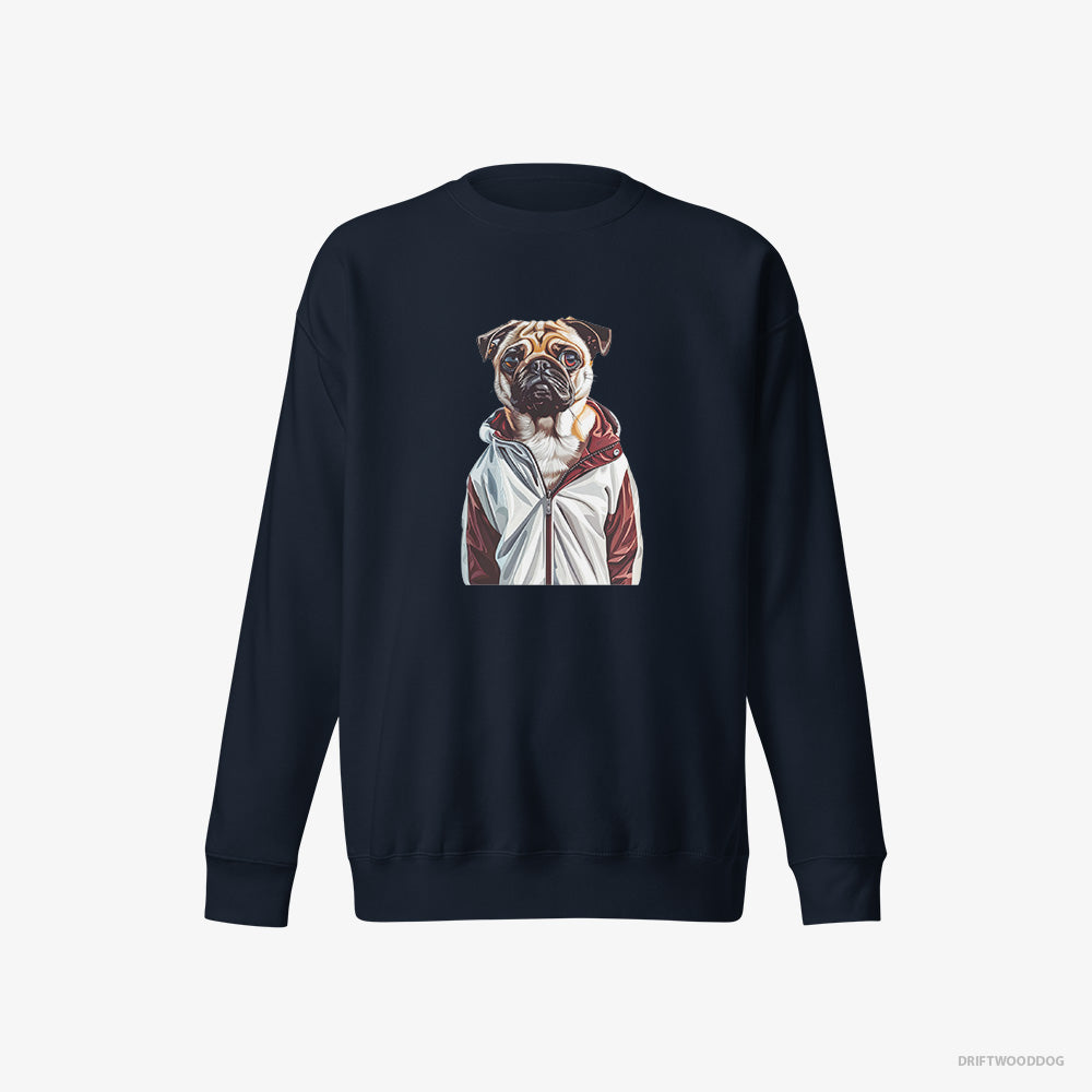 Pug Sweatshirt – Men Navy Sweatshirt Eco-Friendly – Ready to Hit the Gym (on White Background)