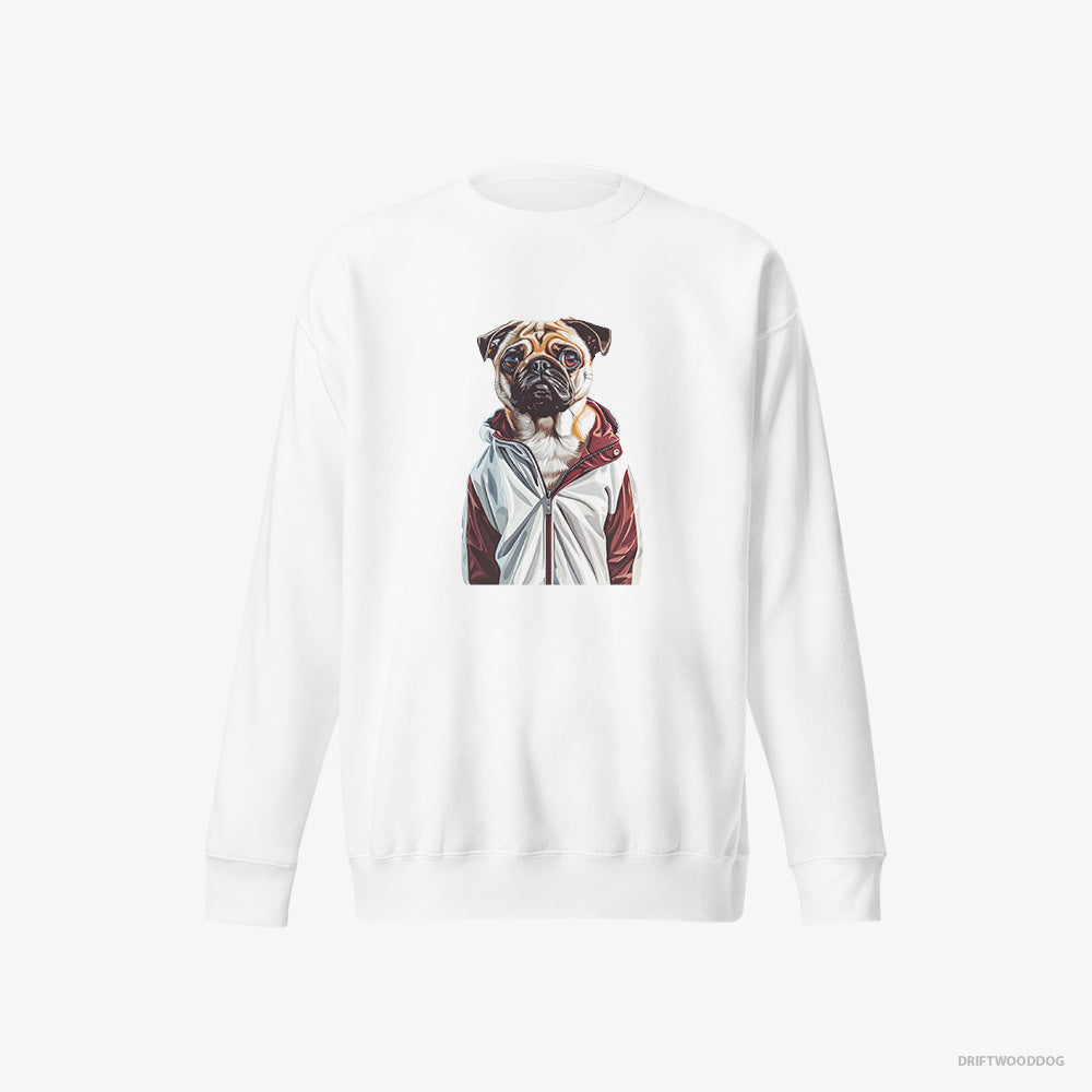 Pug Sweatshirt – Men White Sweatshirt Eco-Friendly – Ready to Hit the Gym (on White Background)