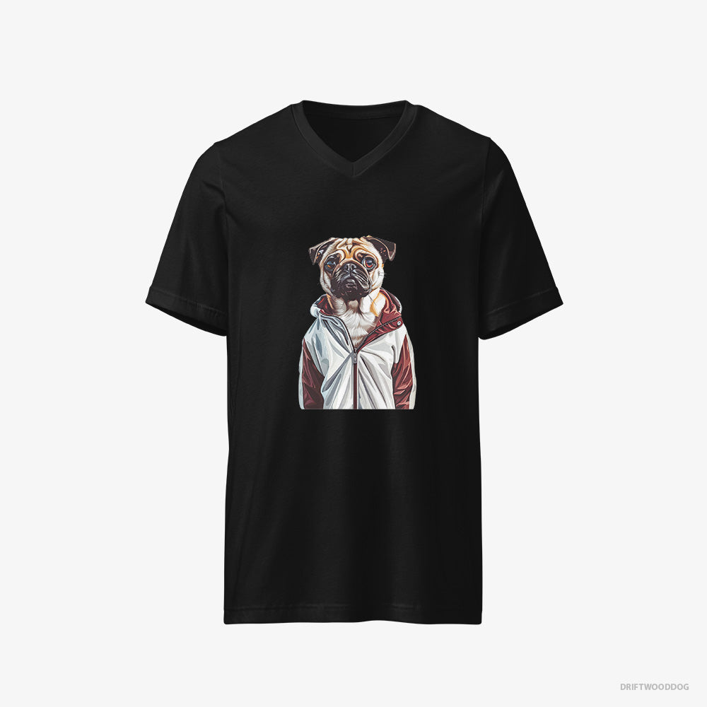 Pug T-Shirt – Men Black T-Shirt V-Neck – Ready to Hit the Gym (on White Background)