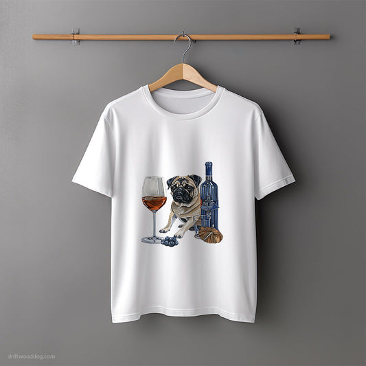 Pug Enjoying a Glass of Chardonnay T-Shirt – Unisex Tee for Dog Lovers