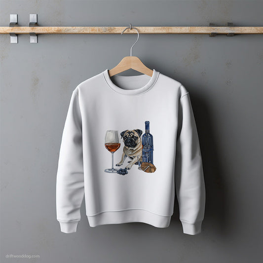 Pug Enjoying a Glass of Chardonnay Sweatshirt – Unisex Sweatshirt for Dog Lovers