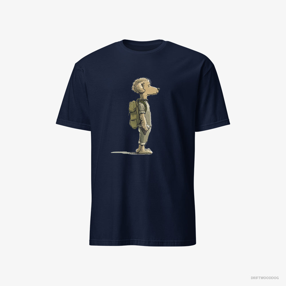 Poodle T-Shirt – Men Navy T-Shirt Classic – Hiking with a Backpack (on White Background)