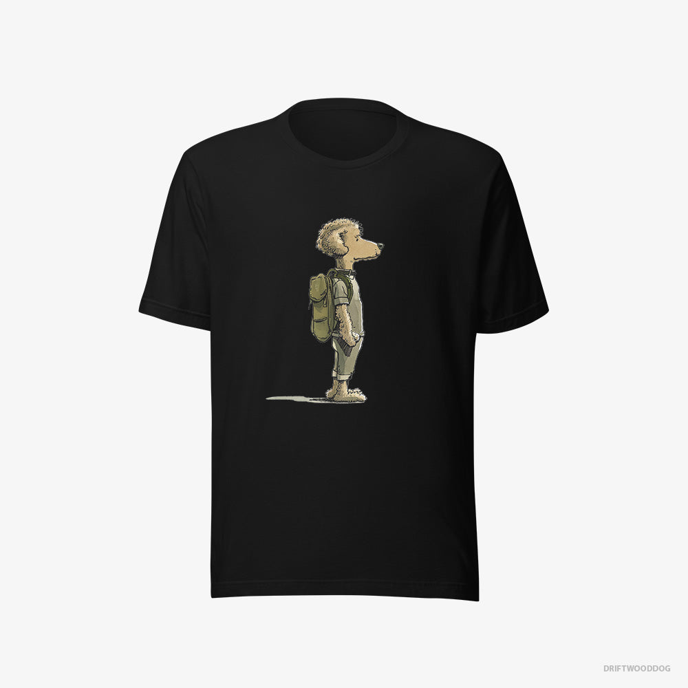 Poodle T-Shirt – Women Black T-Shirt Eco-Friendly – Hiking with a Backpack (on White Background)