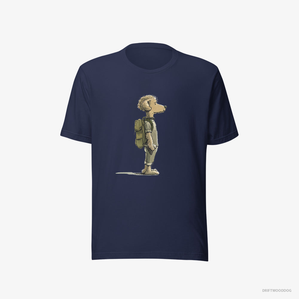 Poodle T-Shirt – Men Navy T-Shirt Eco-Friendly – Hiking with a Backpack (on White Background)