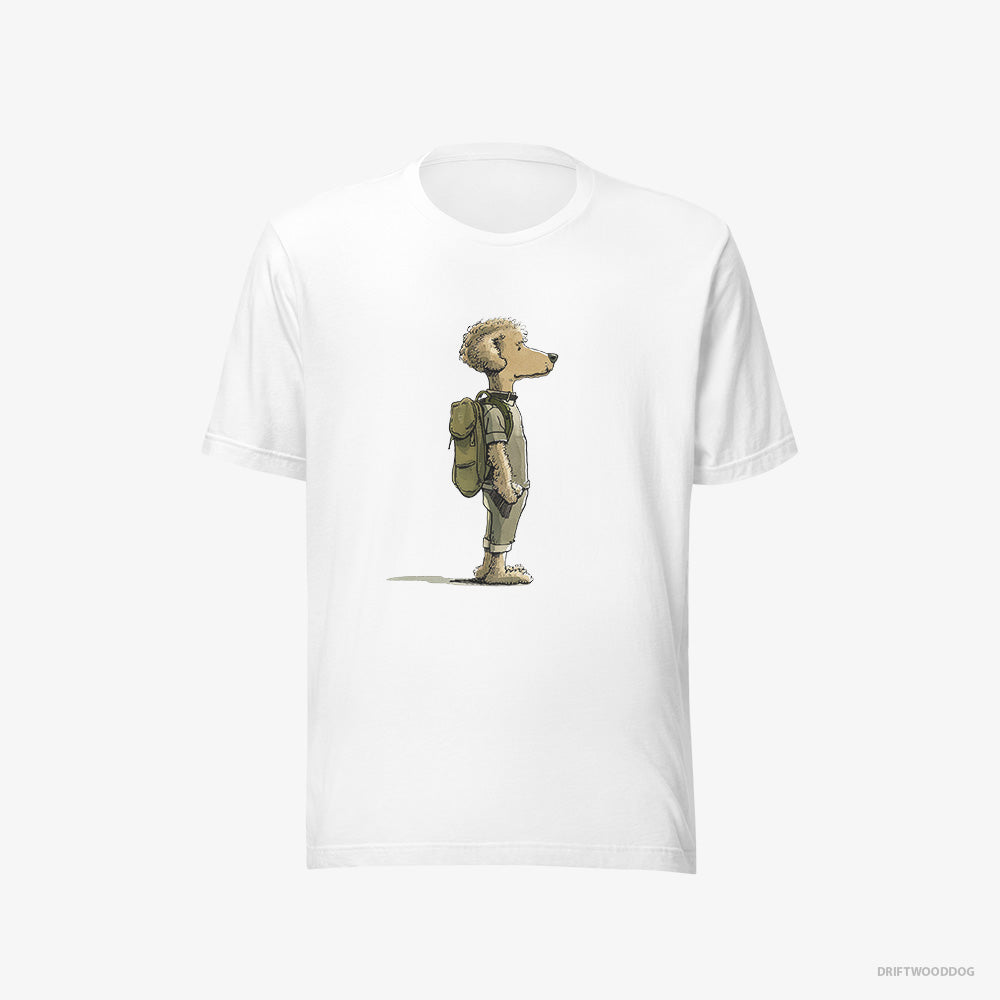 Poodle T-Shirt – Men White T-Shirt Eco-Friendly – Hiking with a Backpack (on White Background)