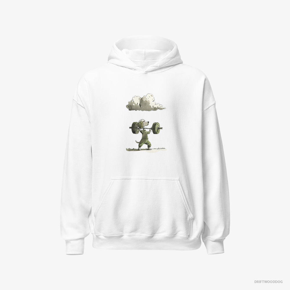 Poodle Hoodie – Women White Hoodie Classic – Powerlifting Champion (on White Background)