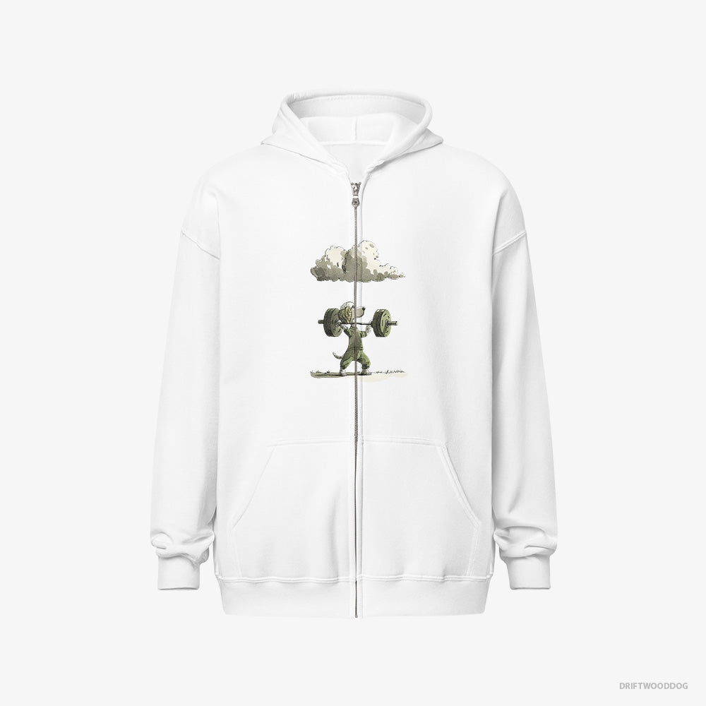 Poodle Hoodie – Women White Hoodie Full-Zip – Powerlifting Champion (on White Background)