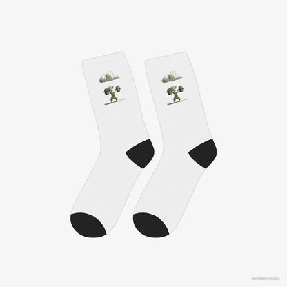 Poodle Socks – Unisex White Socks Classic – Powerlifting Champion (on White Background)