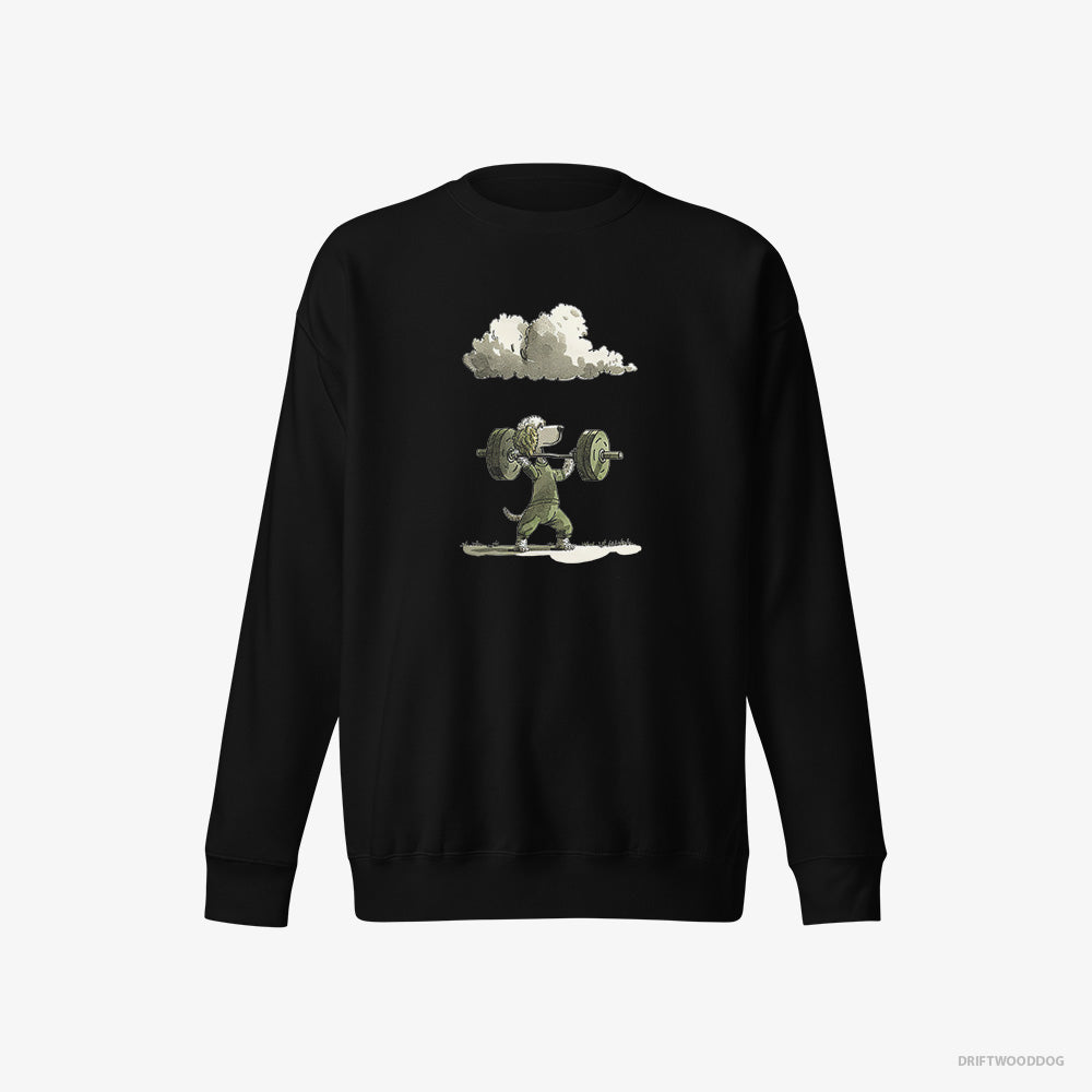 Poodle Sweatshirt – Men Black Sweatshirt Eco-Friendly – Powerlifting Champion (on White Background)