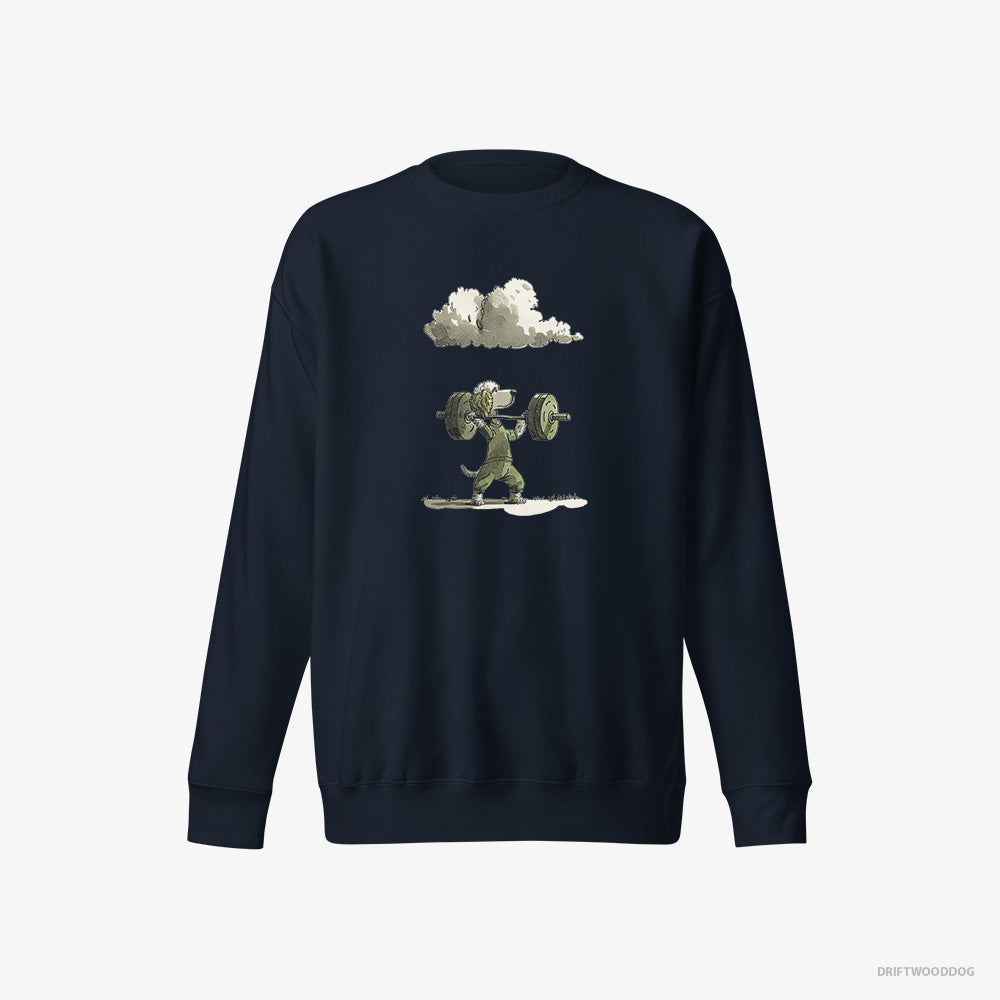 Poodle Sweatshirt – Men Navy Sweatshirt Eco-Friendly – Powerlifting Champion (on White Background)