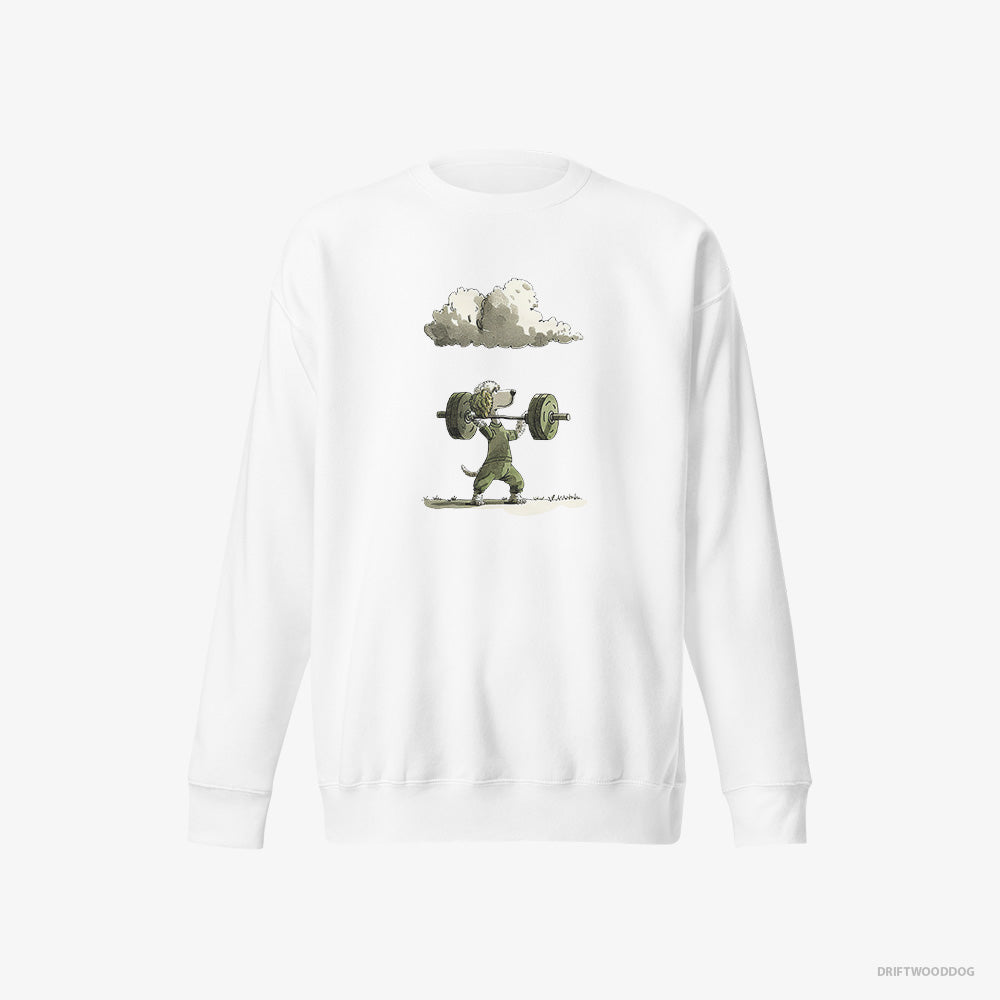 Poodle Sweatshirt – Men White Sweatshirt Eco-Friendly – Powerlifting Champion (on White Background)