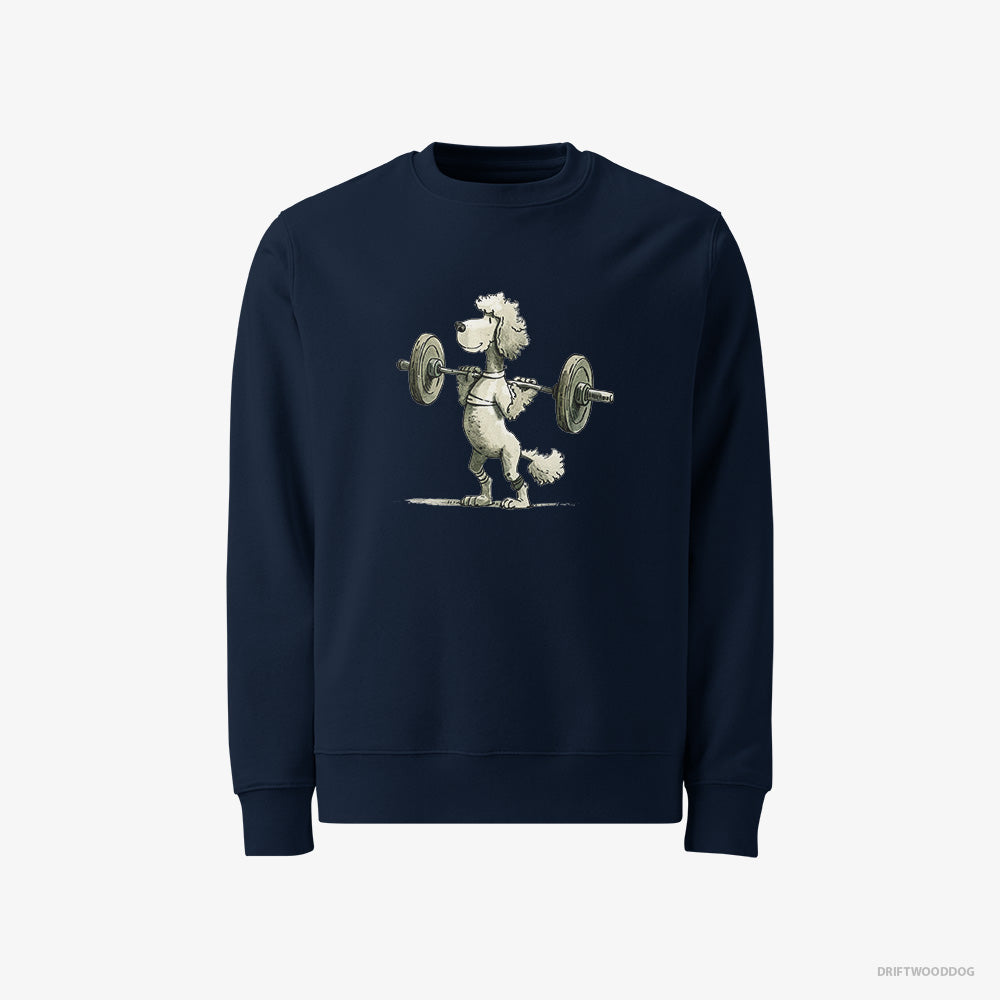 Poodle Sweatshirt – Men Navy Sweatshirt Classic – Breaking Weightlifting Records (on White Background)