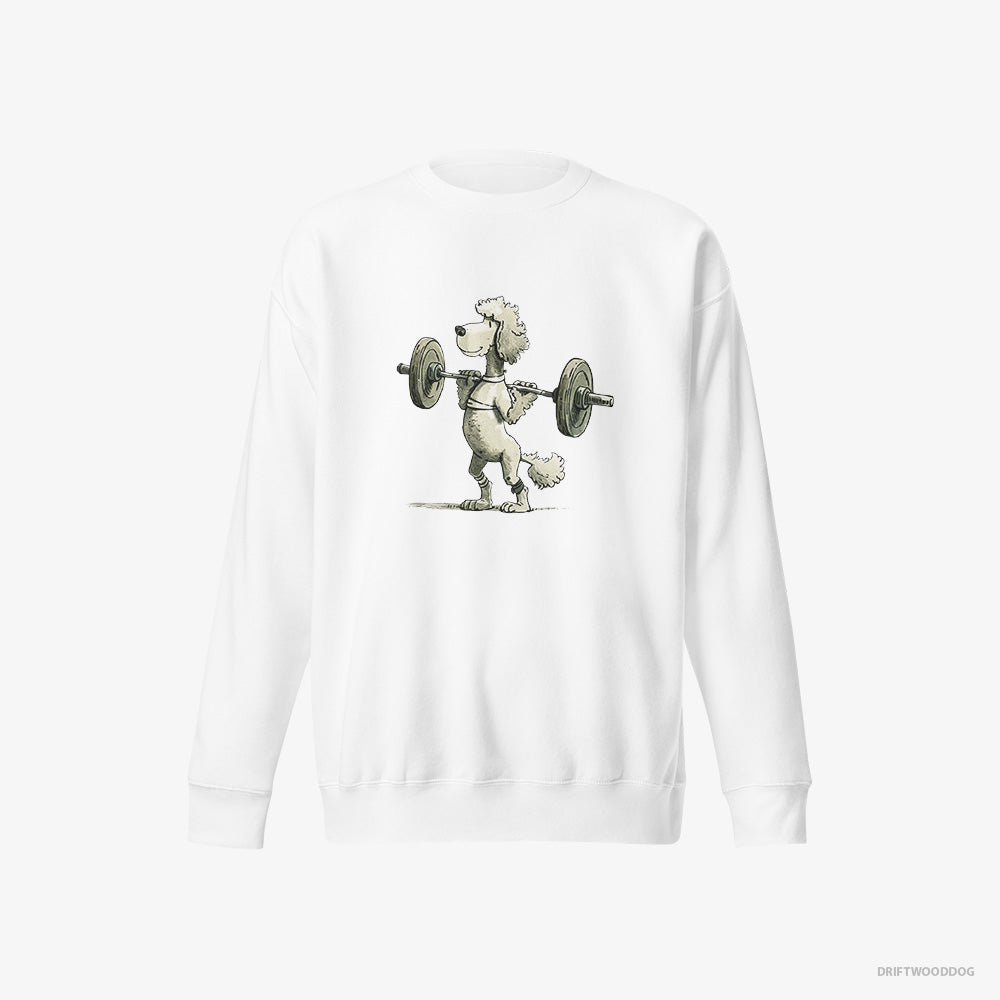 Poodle Sweatshirt – Men White Sweatshirt Eco-Friendly – Breaking Weightlifting Records (on White Background)