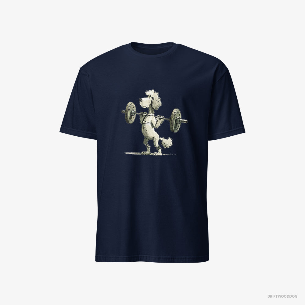 Poodle T-Shirt – Men Navy T-Shirt Classic – Breaking Weightlifting Records (on White Background)