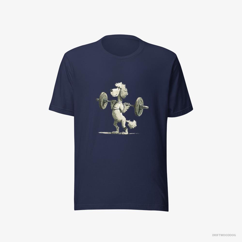 Poodle T-Shirt – Men Navy T-Shirt Eco-Friendly – Breaking Weightlifting Records (on White Background)