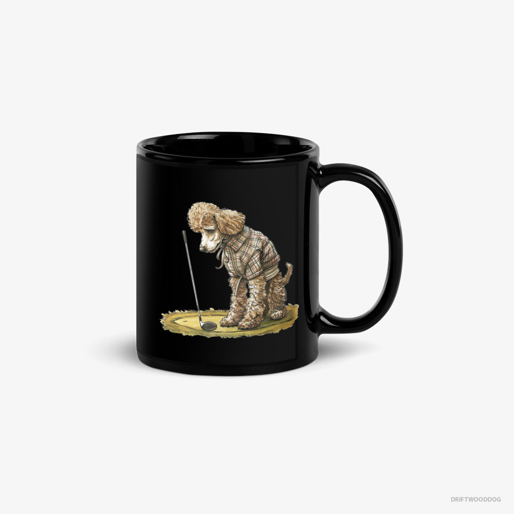 Poodle Mug – Unisex Black Mug Classic – on the Golf Course (on White Background)