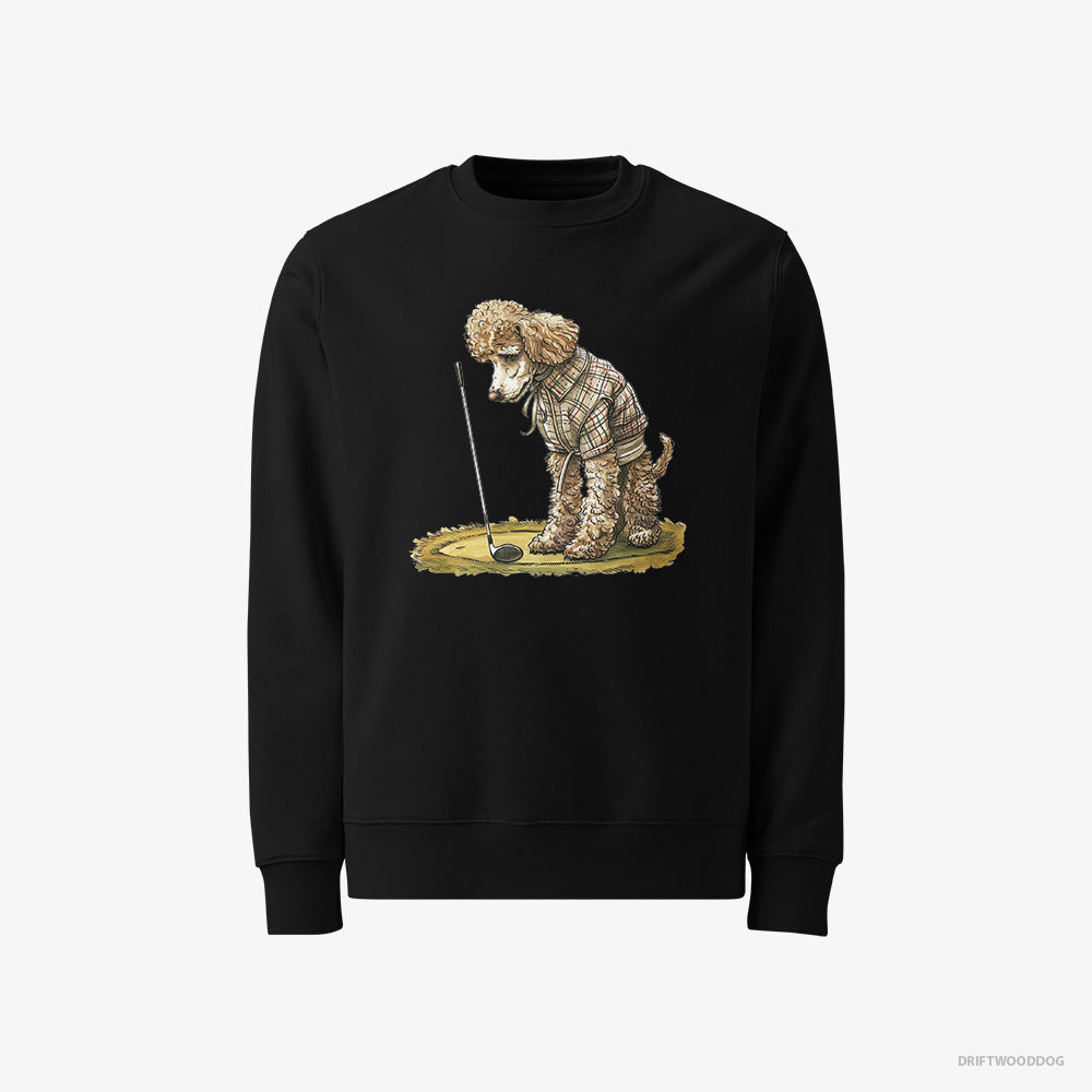 Poodle Sweatshirt – Men Black Sweatshirt Classic – on the Golf Course (on White Background)