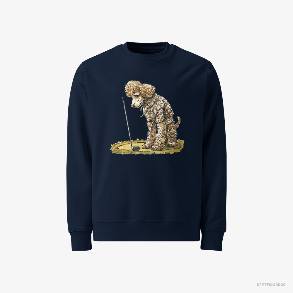 Poodle Sweatshirt – Men Navy Sweatshirt Classic – on the Golf Course (on White Background)