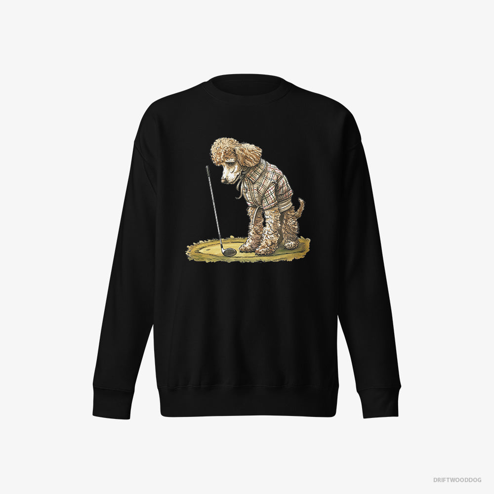 Poodle Sweatshirt – Women Black Sweatshirt Eco-Friendly – on the Golf Course (on White Background)