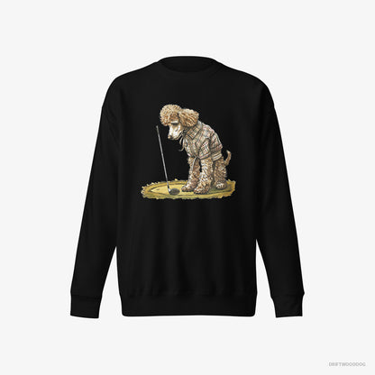 Poodle Sweatshirt – Women Black Sweatshirt Eco-Friendly – on the Golf Course (on White Background)