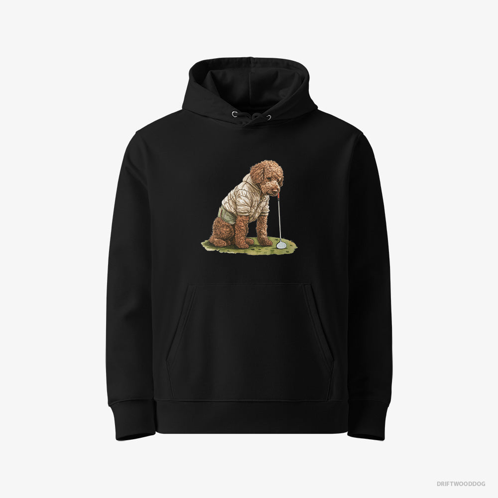 Poodle Hoodie – Women Black Hoodie Eco-Friendly – in the Golf Zone (on White Background)