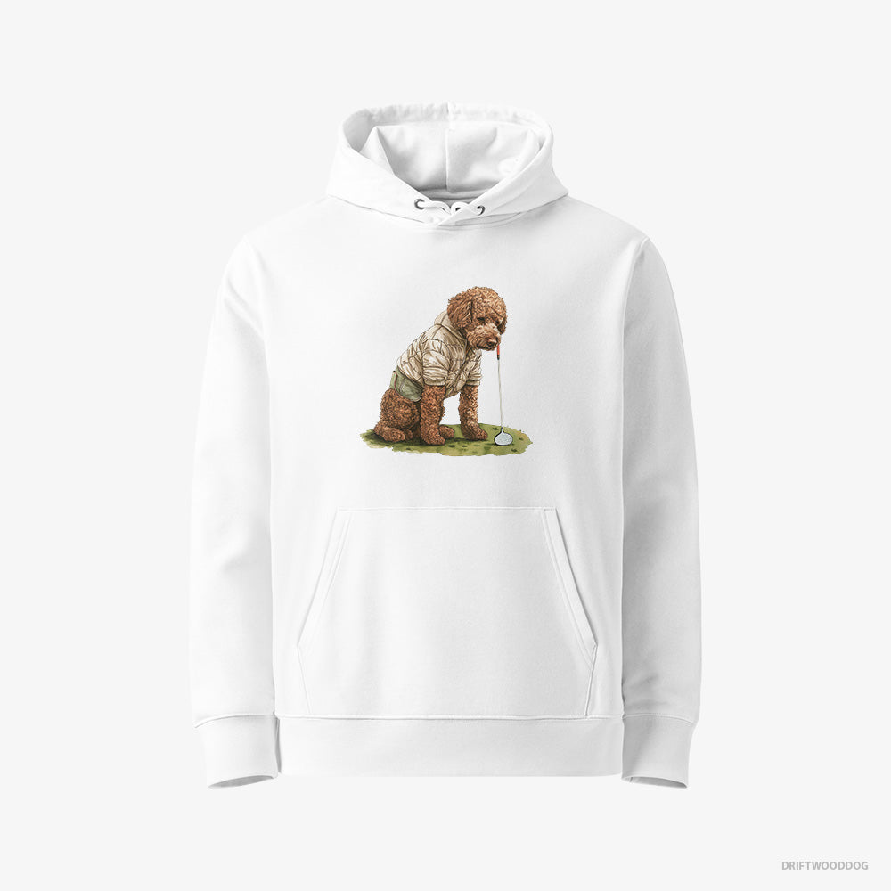 Poodle Hoodie – Men White Hoodie Eco-Friendly – in the Golf Zone (on White Background)