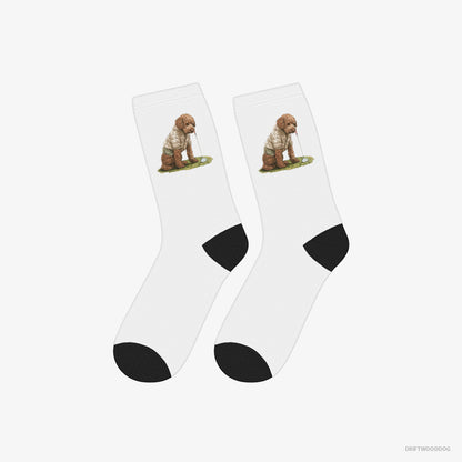 Poodle Socks – Unisex White Socks Classic – in the Golf Zone (on White Background)