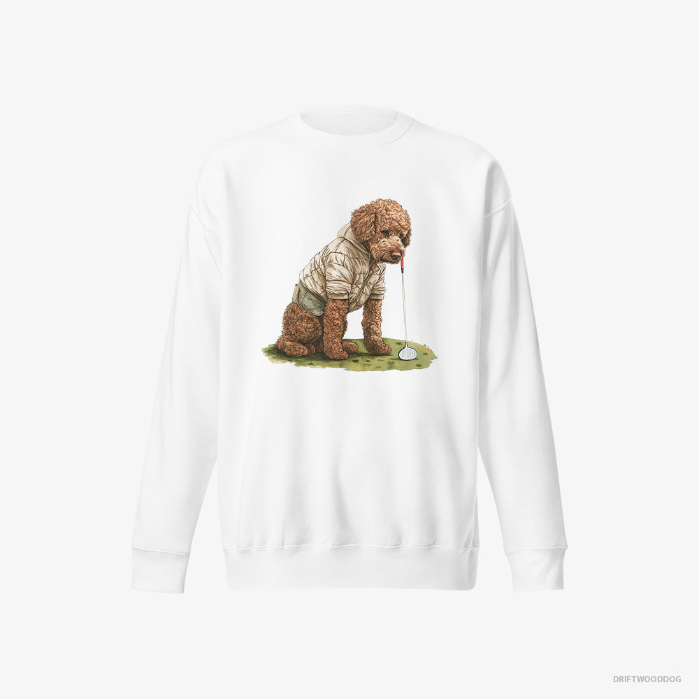 Poodle Sweatshirt – Men White Sweatshirt Eco-Friendly – in the Golf Zone (on White Background)