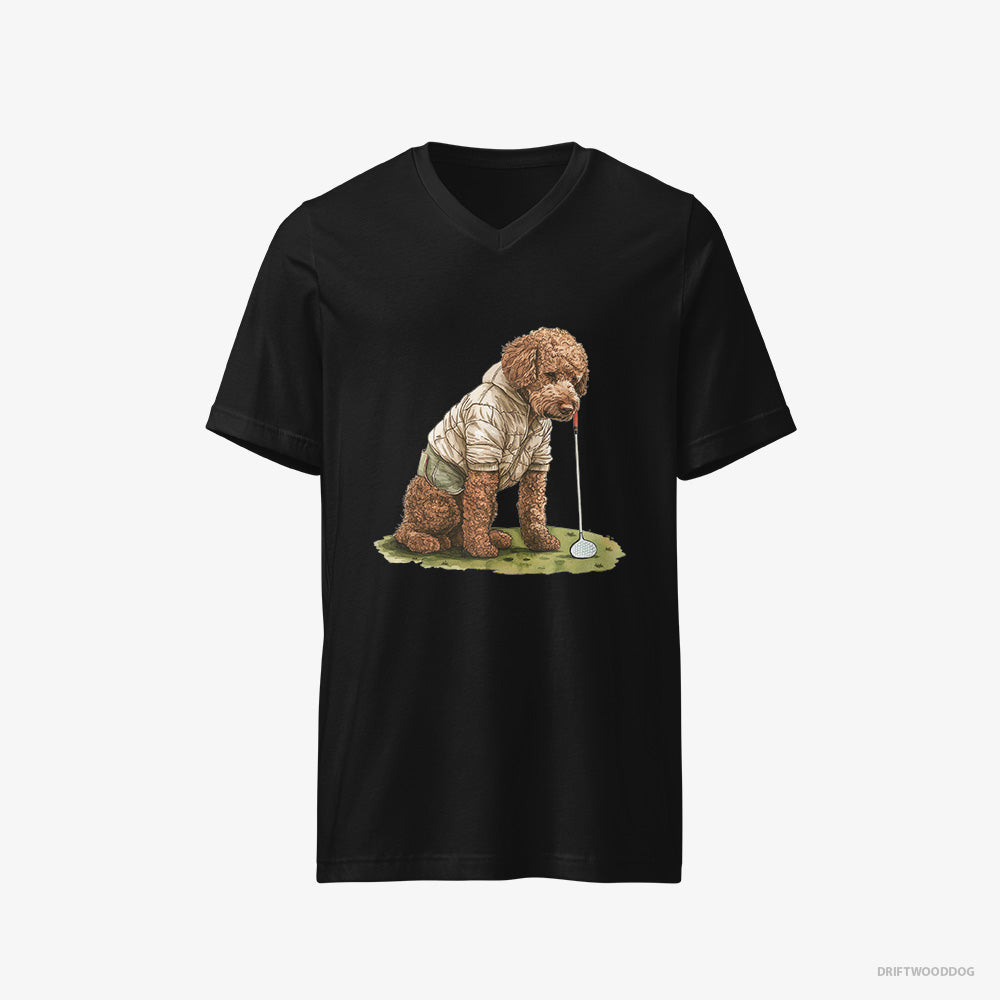 Poodle T-Shirt – Men Black T-Shirt V-Neck – in the Golf Zone (on White Background)