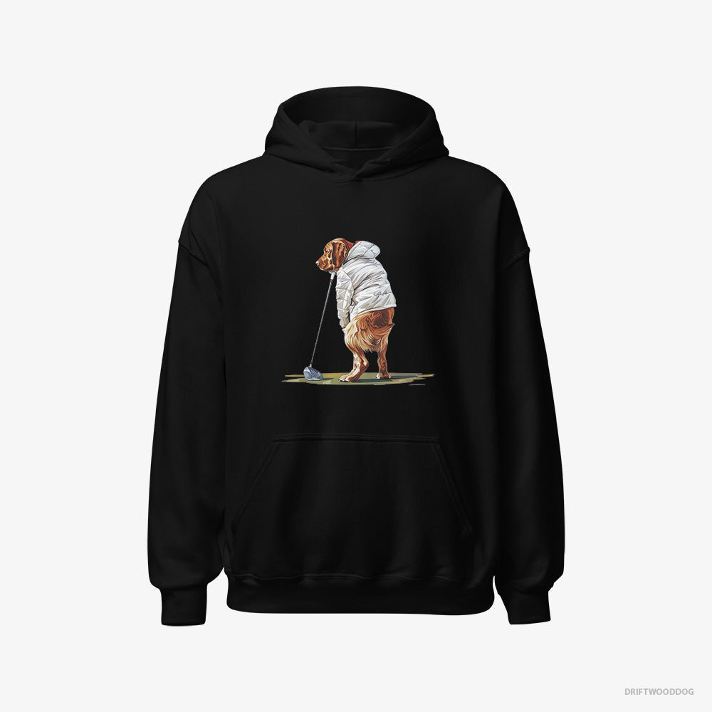 Labrador Retriever Hoodie – Men Black Hoodie Classic – Perfecting the Golf Shot (on White Background)