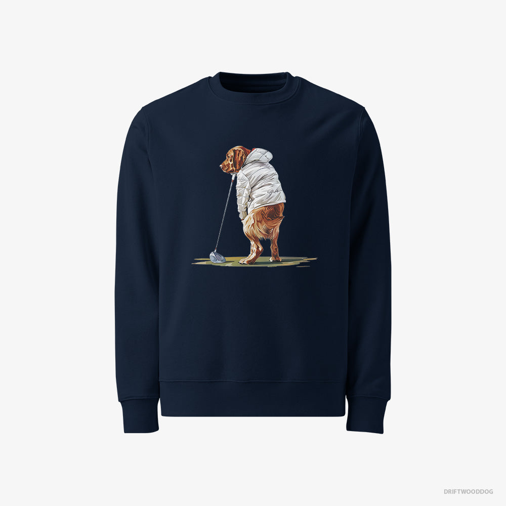 Labrador Retriever Sweatshirt – Men Navy Sweatshirt Classic – Perfecting the Golf Shot (on White Background)