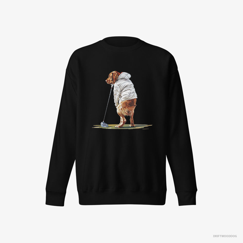 Labrador Retriever Sweatshirt – Men Black Sweatshirt Eco-Friendly – Perfecting the Golf Shot (on White Background)