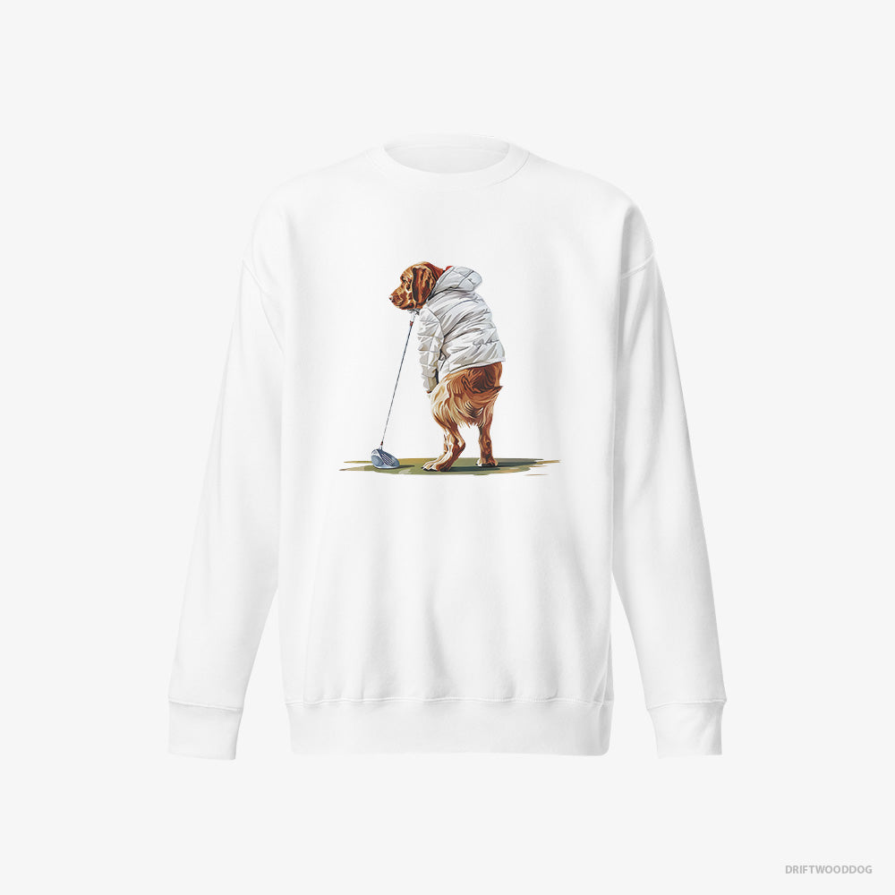 Labrador Retriever Sweatshirt – Men White Sweatshirt Eco-Friendly – Perfecting the Golf Shot (on White Background)