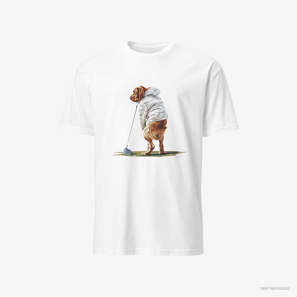 Labrador Retriever T-Shirt – Men White T-Shirt Classic – Perfecting the Golf Shot (on White Background)