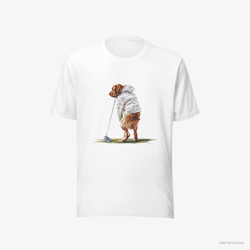 Labrador Retriever T-Shirt – Men White T-Shirt Eco-Friendly – Perfecting the Golf Shot (on White Background)