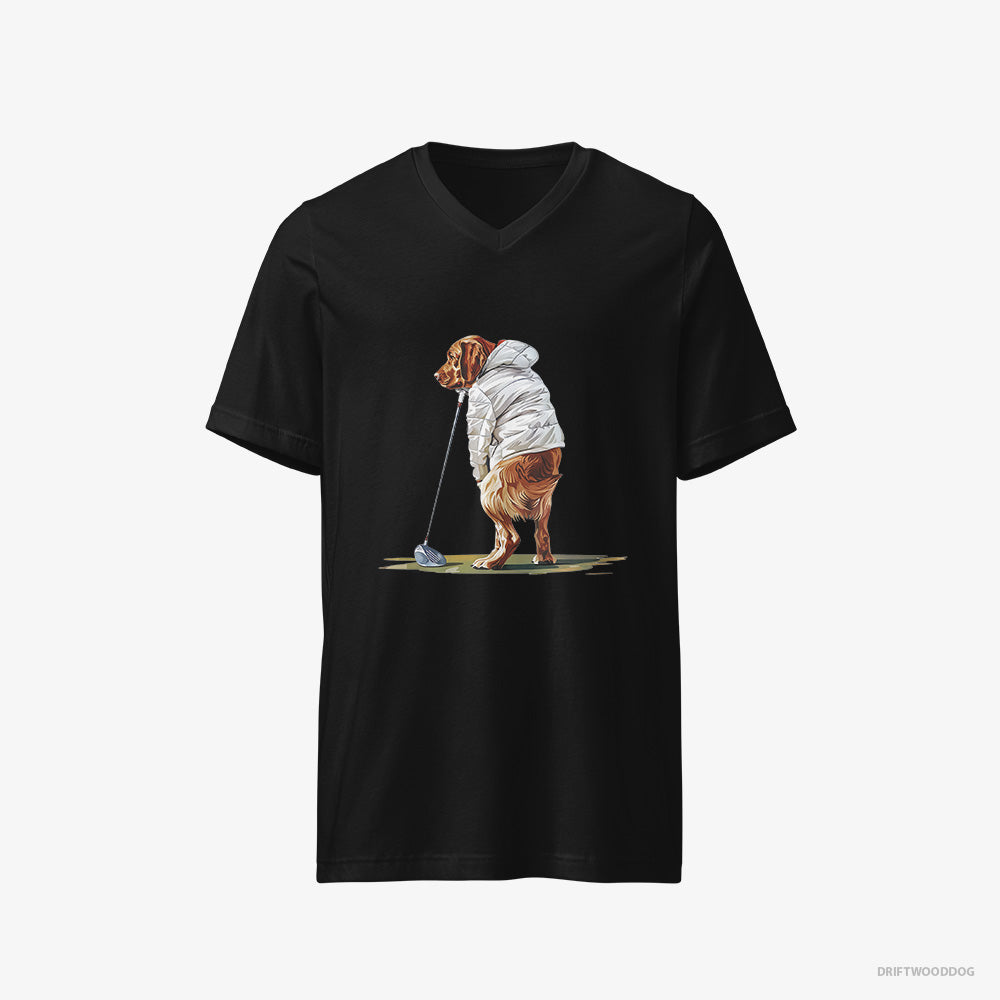 Labrador Retriever T-Shirt – Men Black T-Shirt V-Neck – Perfecting the Golf Shot (on White Background)