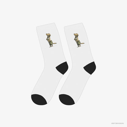 Golden Retriever Socks – Unisex White Socks Classic – Apologizing (on White Background)