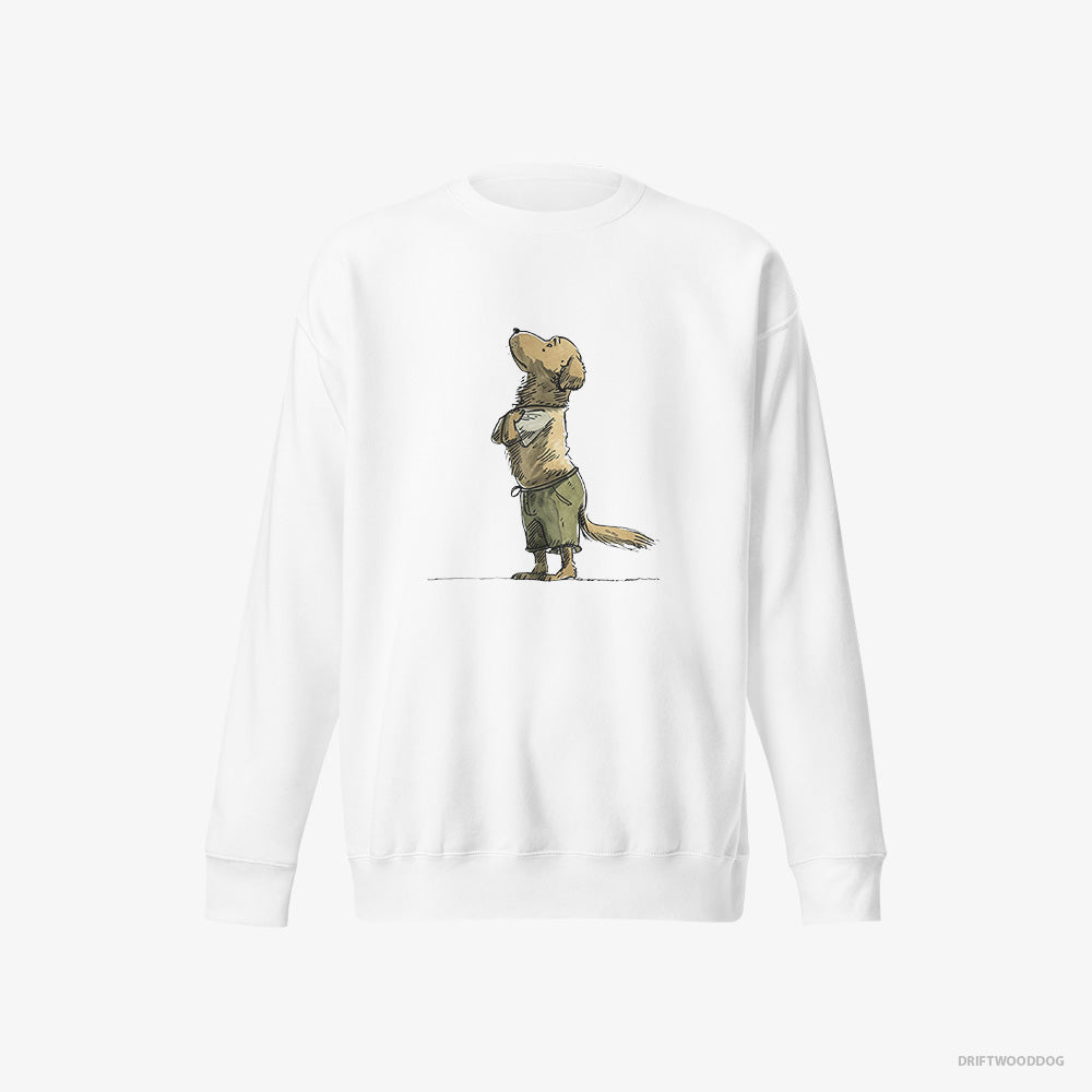 Golden Retriever Sweatshirt – Men White Sweatshirt Eco-Friendly – Apologizing (on White Background)