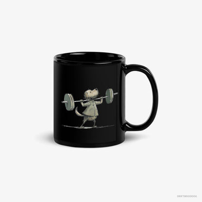 Golden Retriever Mug – Unisex Black Mug Classic – Building Muscles (on White Background)