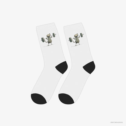 Golden Retriever Socks – Unisex White Socks Classic – Building Muscles (on White Background)