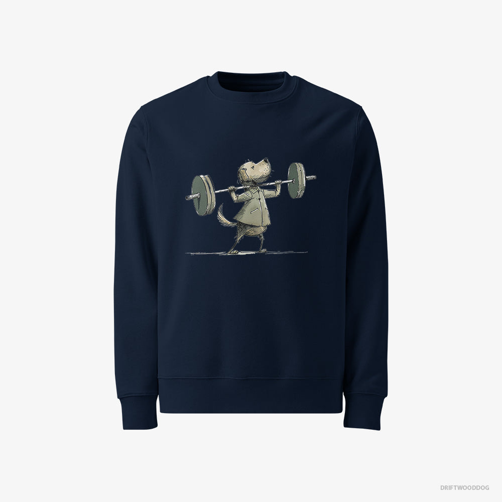 Golden Retriever Sweatshirt – Men Navy Sweatshirt Classic – Building Muscles (on White Background)