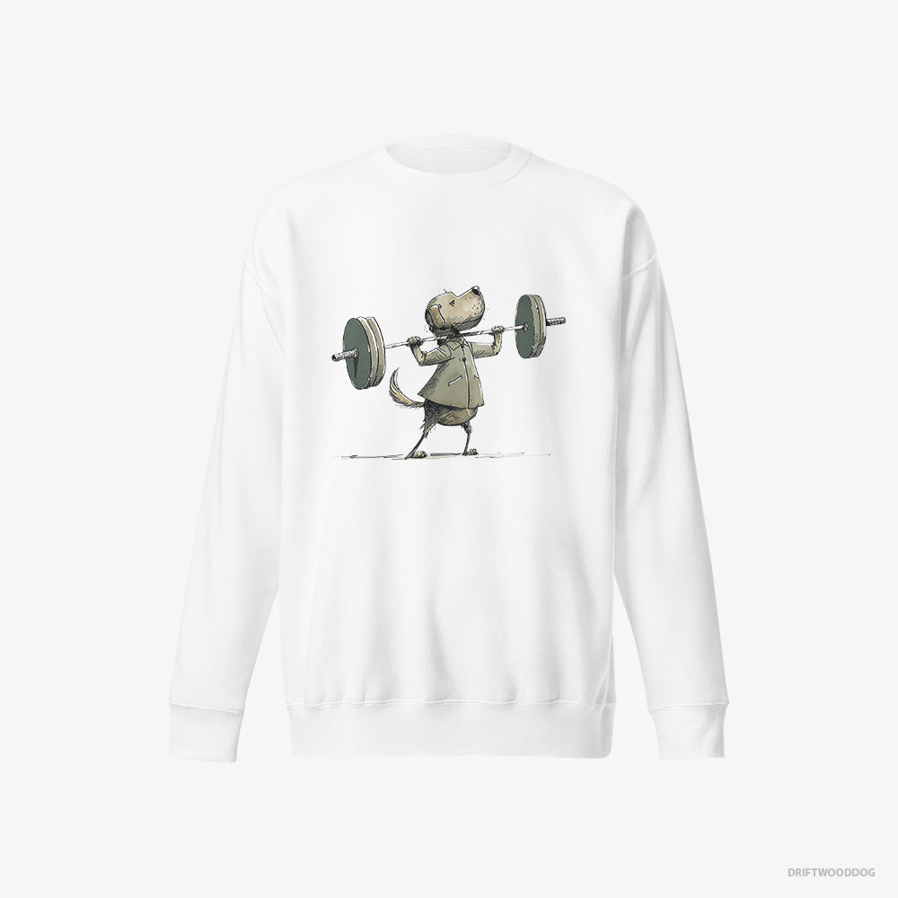 Golden Retriever Sweatshirt – Men White Sweatshirt Eco-Friendly – Building Muscles (on White Background)