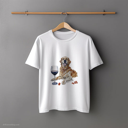 Golden Retriever Enjoying a Glass of Wine T-Shirt – Unisex Tee for Dog Lovers