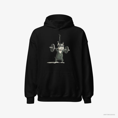 French Bulldog Hoodie – Men Black Hoodie Classic – Powerlifting for Glory (on White Background)