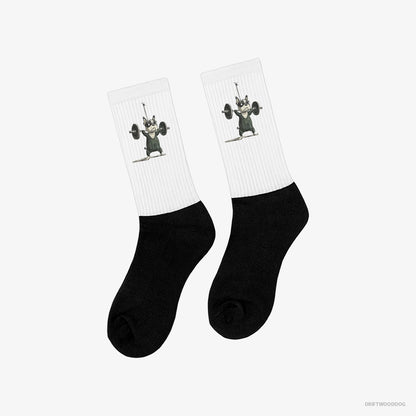 French Bulldog Powerlifting for Glory White and Black Socks